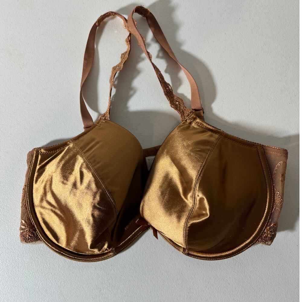 Vintage 90s Body Form Size 40D Gold Satin Underwire Bra Lined Lace Details
